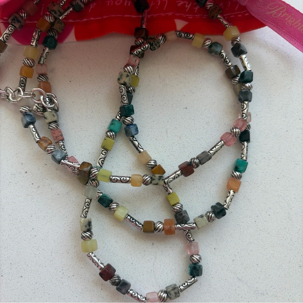 Brighton Multicolor Stone Square Beaded Silver Spacers Necklace 40” Strand